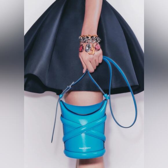 Alexander McQueen Handbags - Alexander McQueen Curve Small Crossbody Bag Blue Calfskin Leather